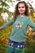 Frugi Louise Embroidered Top in Holly Green Breton/Heart