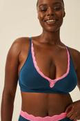 Stripe &amp; Stare Plunge Lace Bra - Midnight Neon Pink