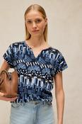 White Stuff Nelly Notch Neck Tee Blue Print AW26