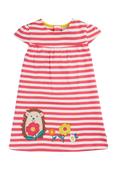 Frugi Little Layla Dress in Rhubarb Stripe/Hedgehog