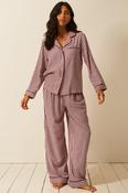 Stripe &amp; Stare Ecovero Long Waistband Pyjama Bottoms - Noir Nights and Pink Stripe image