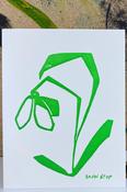 The Pear in Paper Snowdrop Greeting Card ( Linoprint / Letterpress )
