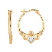 Gold Plate on Silver Claddagh Hinged Hoop Earrings image