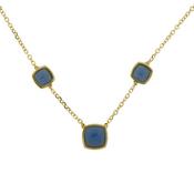 Gold Plate on Silver 3 Stone Blue Necklace