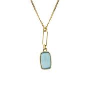 Gold Plate Silver Blue Stone Drop Pendant and Chain