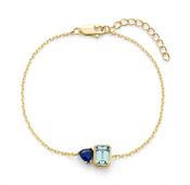 Gold plated Silver Toi et Moi Style Bracelet Blue Stones