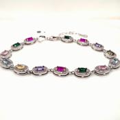 Silver Multi Coloured Halo Stone Set Bracelet image