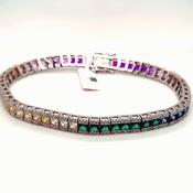 Silver Multi Coloured Stone Set Bracelet