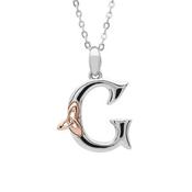 Silver Celtic Initial G with Rose Plate Trinity Knot Detail