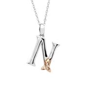 Silver celtic initial N pendant with rose gold plated trinity knot image