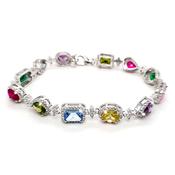 Silver Multi Shaped and Coloured Halo Stone Set Bracelet