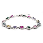 Silver Multi Coloured Halo Stone Set Bracelet