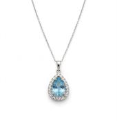 Silver Blue Topaz CZ  Pear Pendant