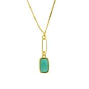 Gold Plate Silver Green Stone Drop Pendant and Chain