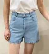 Denim Shorts with Scolloped Floral Detail image