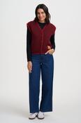 Amber Knit Vest in Burgundy with Red Trim