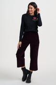 Brunswick Jersey Top in Black with Rose Cross Stitch Motif