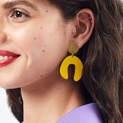 D Doodle Earrings in Wood and Brass Yellow