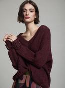 V Neck Sweater with Buckle Cuff in Burgundy image