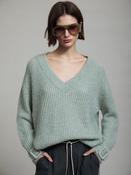 V Neck Sweater with Buckle Cuff in Sage Green image