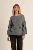 Balloon Sleeve Sweater with Heart Pattern