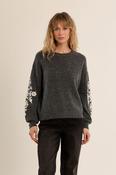Knit Sweater with Floral Embroidery