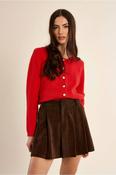 Round Neck Knit Cardigan in Red