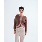 Two Tone Knit Carigan in Brown with Pink