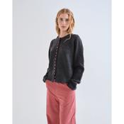 Grey Cardigan with Pink Buttons