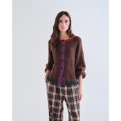 Brown Cardigan with Multi Colour Collar and Cuffs