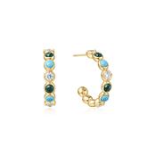 Gold Malachite and Turquoise Large Hoops image