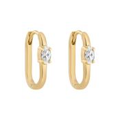9ct Gold Oval Cz Chunky Rectangle Huggie Earrings