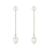 Double Freshwater Pearl Chain Drop Earrings