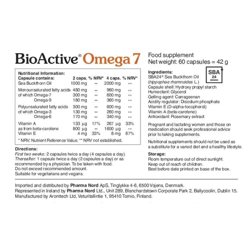BioActive Omega 7 Supplement - 60 Capsules - Sea Buckthorn Oil, Omega 3, 6, 7, 9, Vitamin A, Pharma Nord