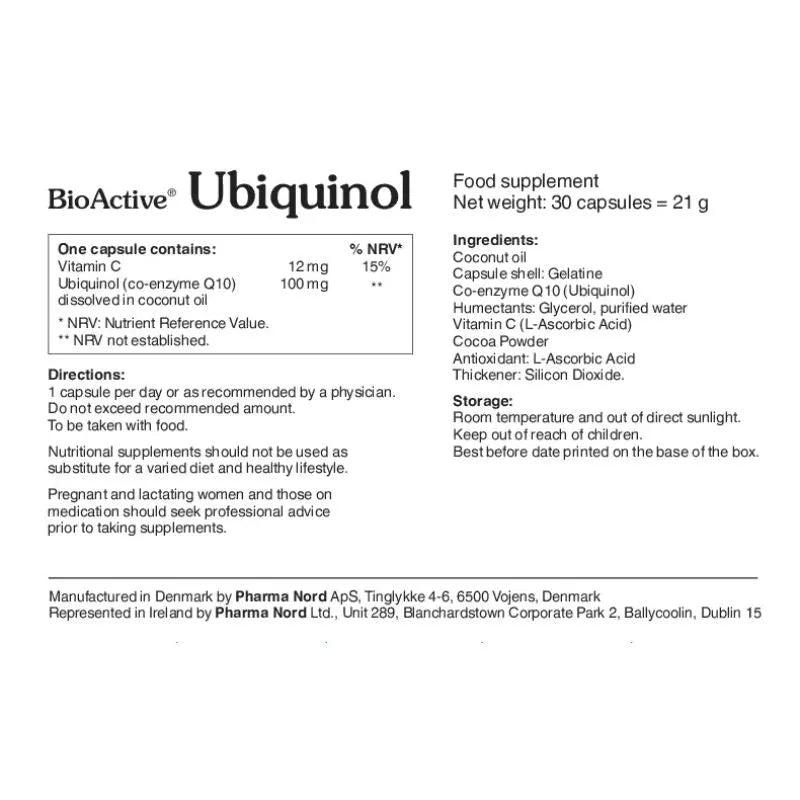 BioActive Ubiquinol 30 Capsules, 100 mg, Supports Energy Metabolism, Pharma Nord