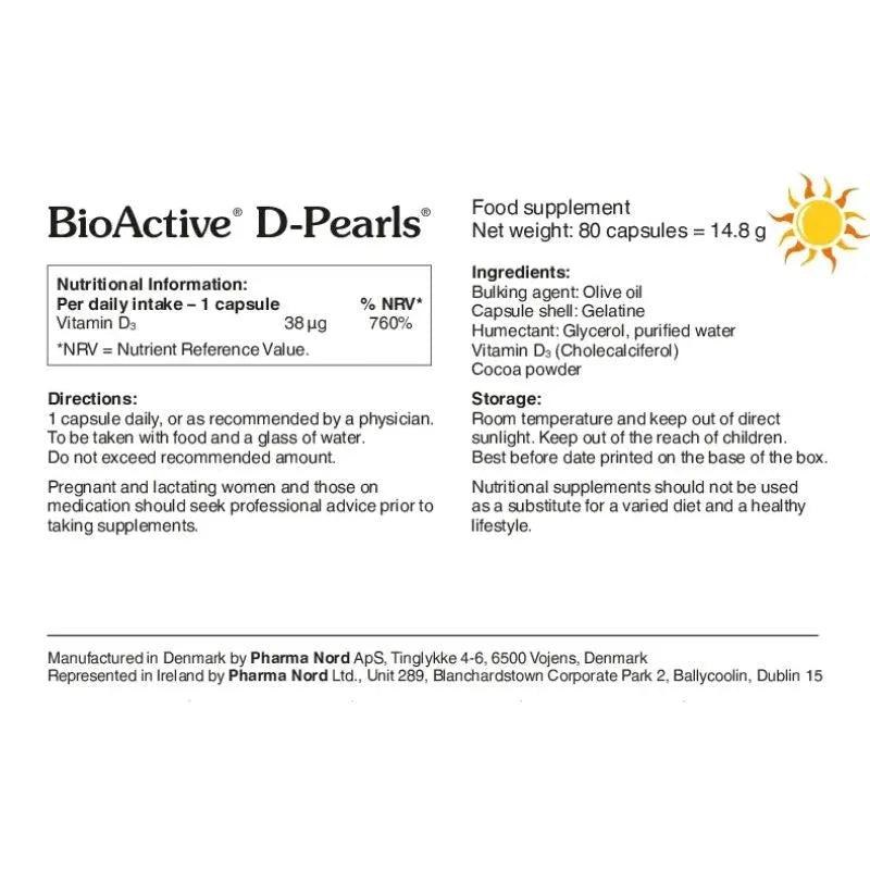 BioActive D-Pearls 38mcg Vitamin D Supplement 80 Capsules Pharma Nord