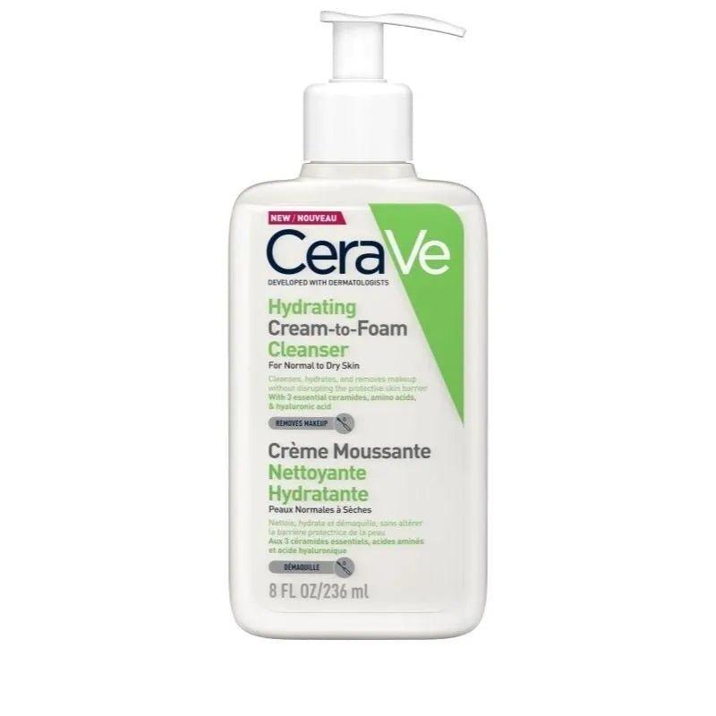 CeraVe Cream-to-Foam Cleanser for Normal to Dry Skin - Removes Makeup, Hydrating, With Ceramides, Hyaluronic Acid - 236ml