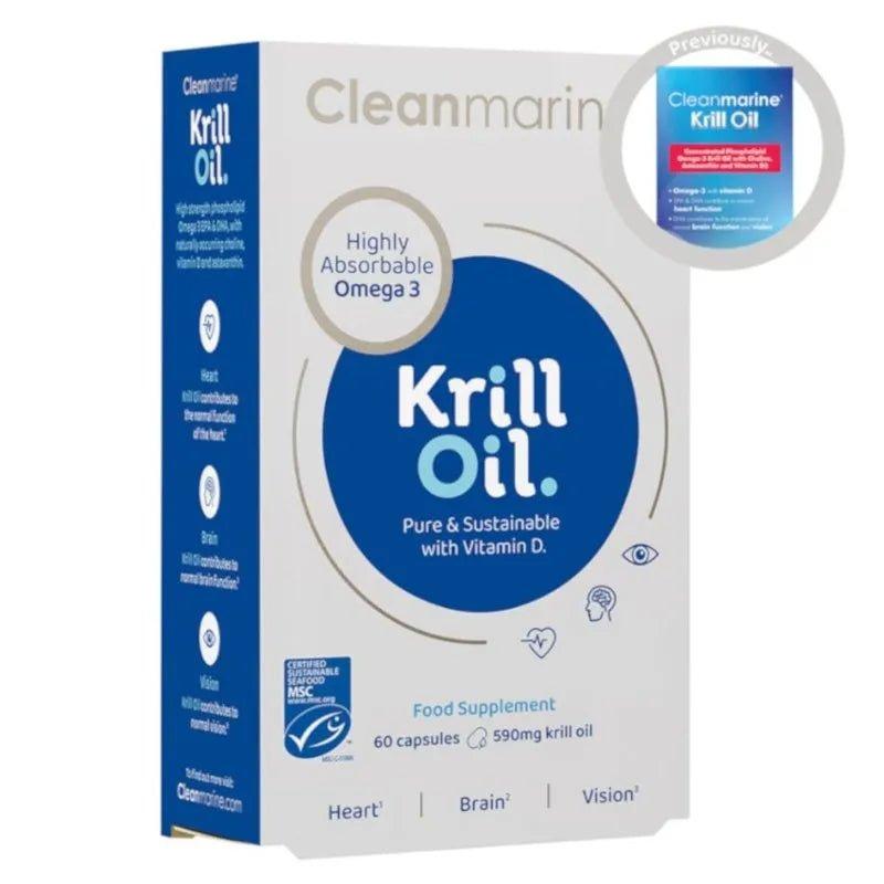 Cleanmarine Krill Oil 60 Capsules | Highly Absorbable Omega-3 | Heart, Brain, Vision & Immunity Support | Pure & Sustainable with Vitamin D | EPA & DHA