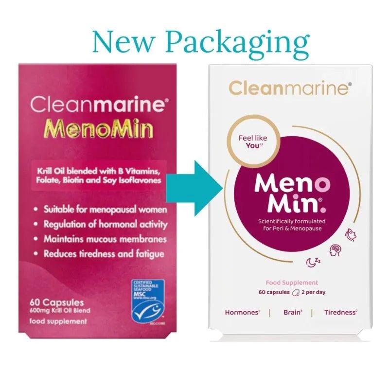 Cleanmarine MenoMin 60 Capsules - For Peri & Menopause - Hormones, Brain, Tiredness, Food Supplement