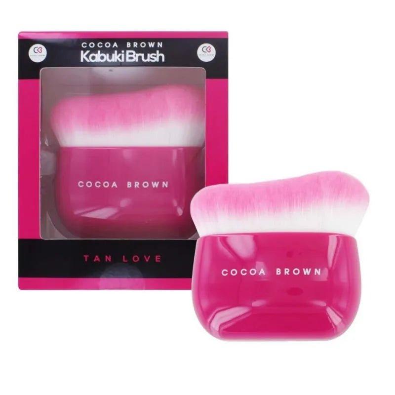 Cocoa Brown Kabuki Brush for flawless tan application. Features: Pink, Brush, Tan Love. 