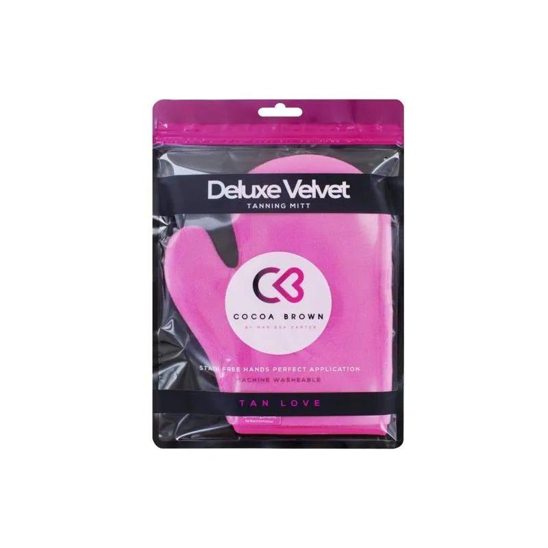 Cocoa Brown Velvet Tanning Mitt with Thumb - Pink