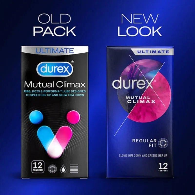 Durex Mutual Climax Condoms 12 Pack - Ribbed, Dotted, Performa Lubricant, Latex