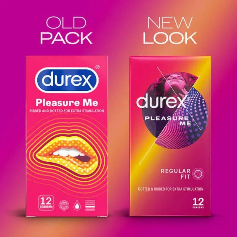 Durex Pleasure Me Condoms 12 Pack - Ribbed, Dotted, Lubricated, Transparent, Easy-On - Size 56mm