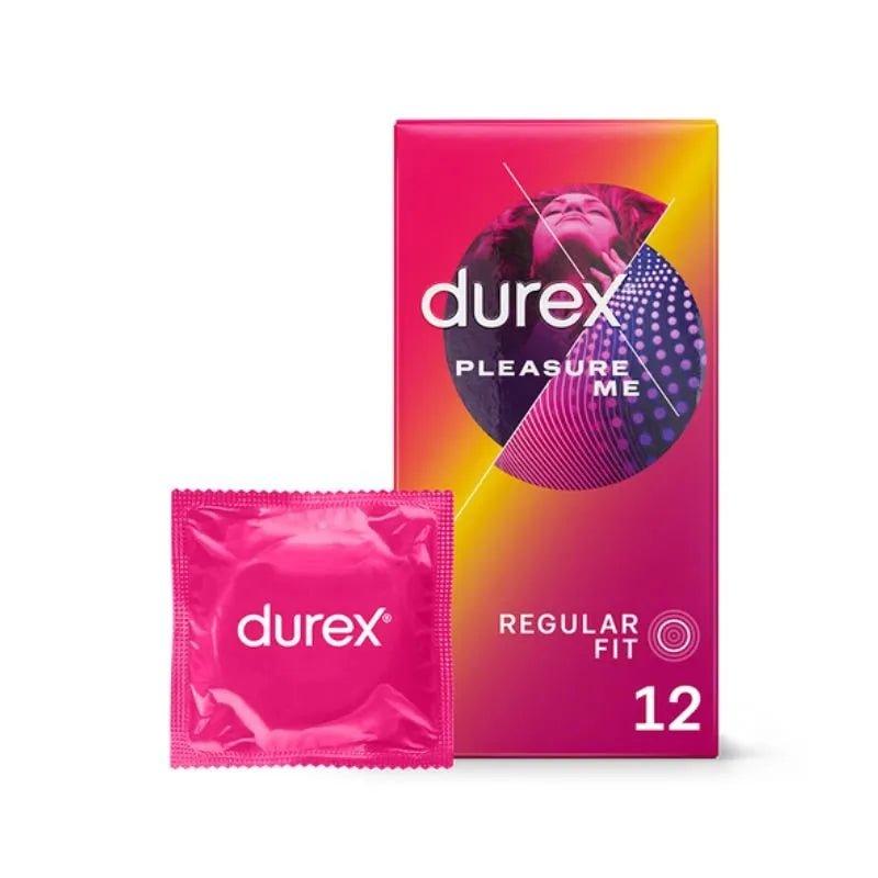 Durex Pleasure Me Condoms 12 Pack - Ribbed, Dotted, Lubricated, Transparent, Easy-On - Size 56mm