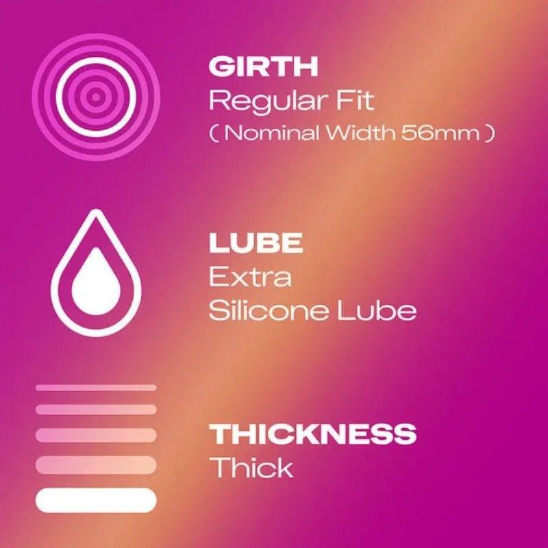 Durex Pleasure Me Condoms 12 Pack - Ribbed, Dotted, Lubricated, Transparent, Easy-On - Size 56mm