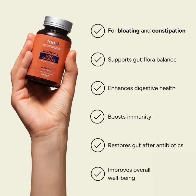FabU Gut Culture 60 Capsules - Multi-strain Bacteria, Inulin & Chaga Mushrooms - 8 Billion Live Cultures