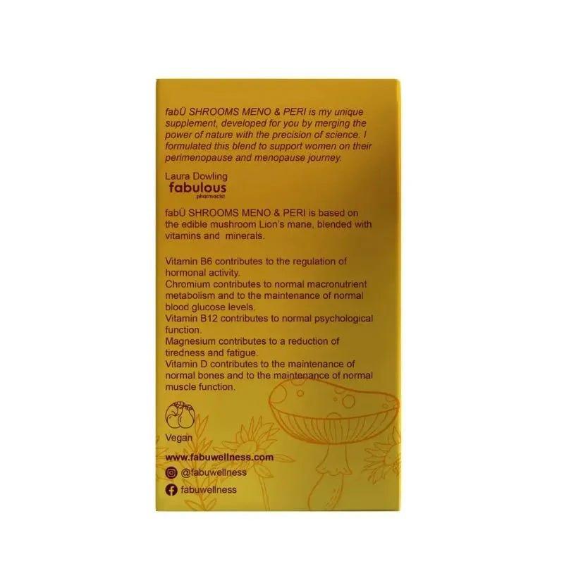 fabü SHROOMS Meno & Peri Capsules - 60 Capsules, Vitamins & Minerals with Lion's Mane Mushroom for Menopause & Perimenopause Support