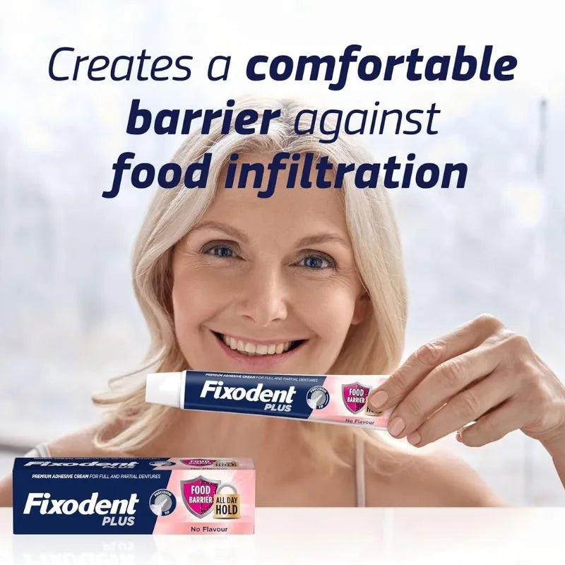 Fixodent Plus Food Barrier Denture Adhesive Cream 40g, Strong Hold, No Flavour