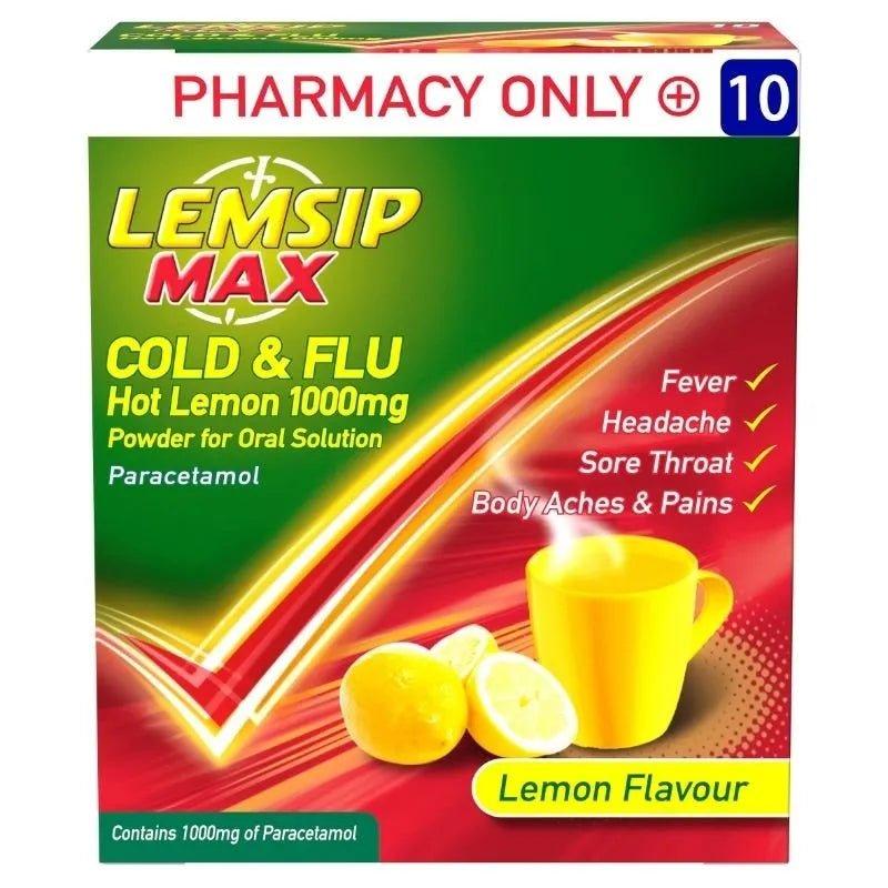 Lemsip Max Cold & Flu Hot Lemon Powder for Oral Solution 10's - Fever, Headache, Sore Throat, Body Aches & Pains