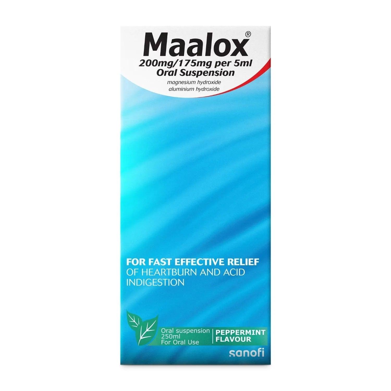 Maalox Oral Suspension Peppermint Flavour 250ml for Heartburn and Indigestion Relief